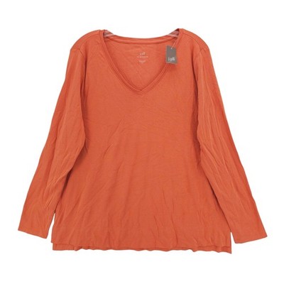 NWT J JILL Pima V-Neck Long Sleeve Tee GINGER Orange Size XL