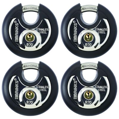 BRINKS Heavy Duty Padlocks & Keys 4 Pack 70mm Stainless Steel Keyed Alike Com...