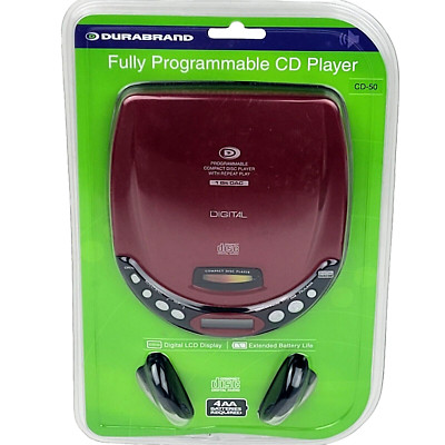 Durabrand Portable CD Player  & Headphones CD-50 - New Programmable Maroon Red