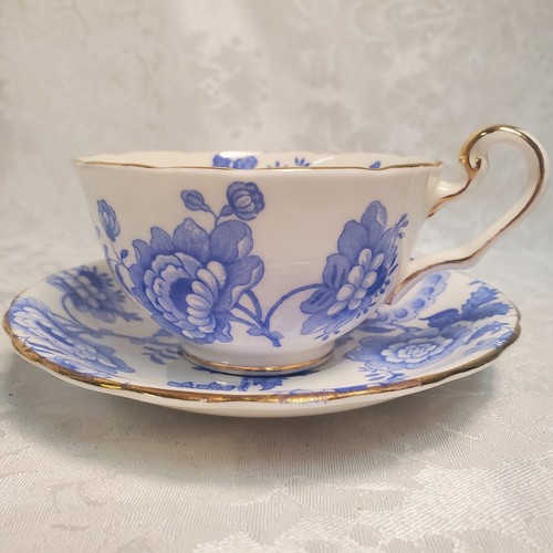 RARE Victoria Bone China - Mandarin Blue - Cup And Saucer