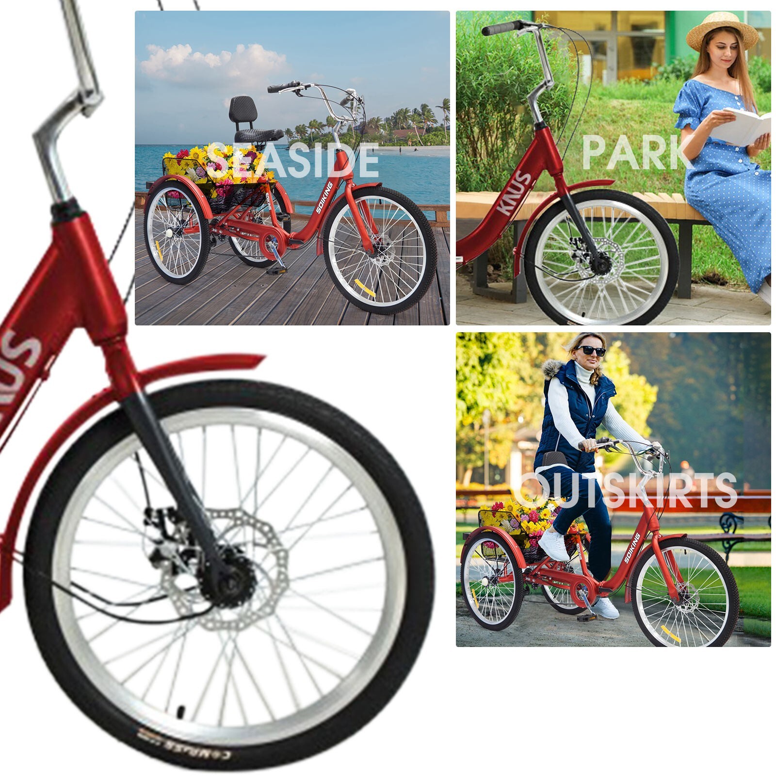 24-Inch Wheels And 7-Speed Adult Foldable Tricycle Cruiser Bike Carrying Basket