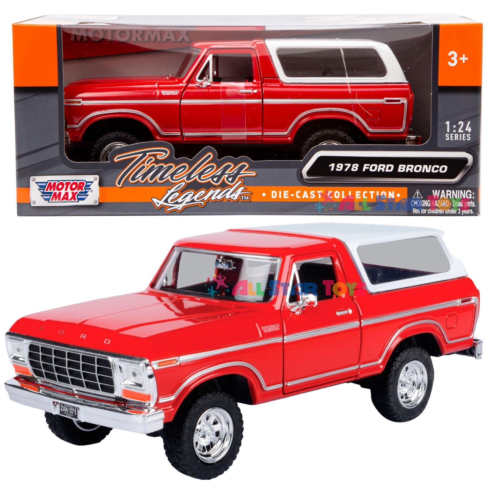 1978 FORD BRONCO CUSTOM RED & WHITE 1/24 DIECAST MODEL CAR
