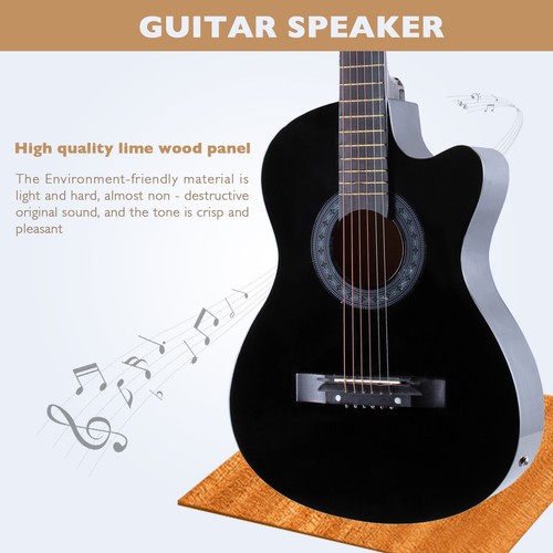 ::38" Electric Acoustic Guitar Cutaway Design With Guitar Case,Strap,Tuner Black