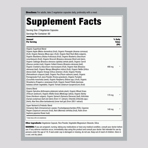 Fruits and Veggies Supplement | 120 Capsules | Non-GMO | by Piping Rock