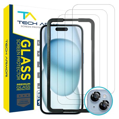 Tech Armor Screen Protector for iPhone 15 Plus 6.7 inch - 3 Pack + Camera Lens