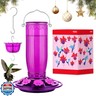 iBorn Hummingbird Feeders for Outdoors Hanging with Ant Moat for Hummingbird Feeder Glass 8 Ports for 16oz Humming Bird Nectar, Fuchsia Magenta, Pack of 1
