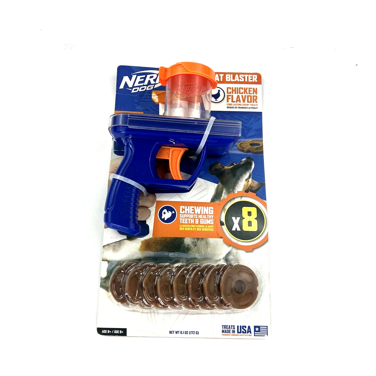 Nerf Dog Treat Blaster Gun with 8 Chicken Flavored Discs for your best friend