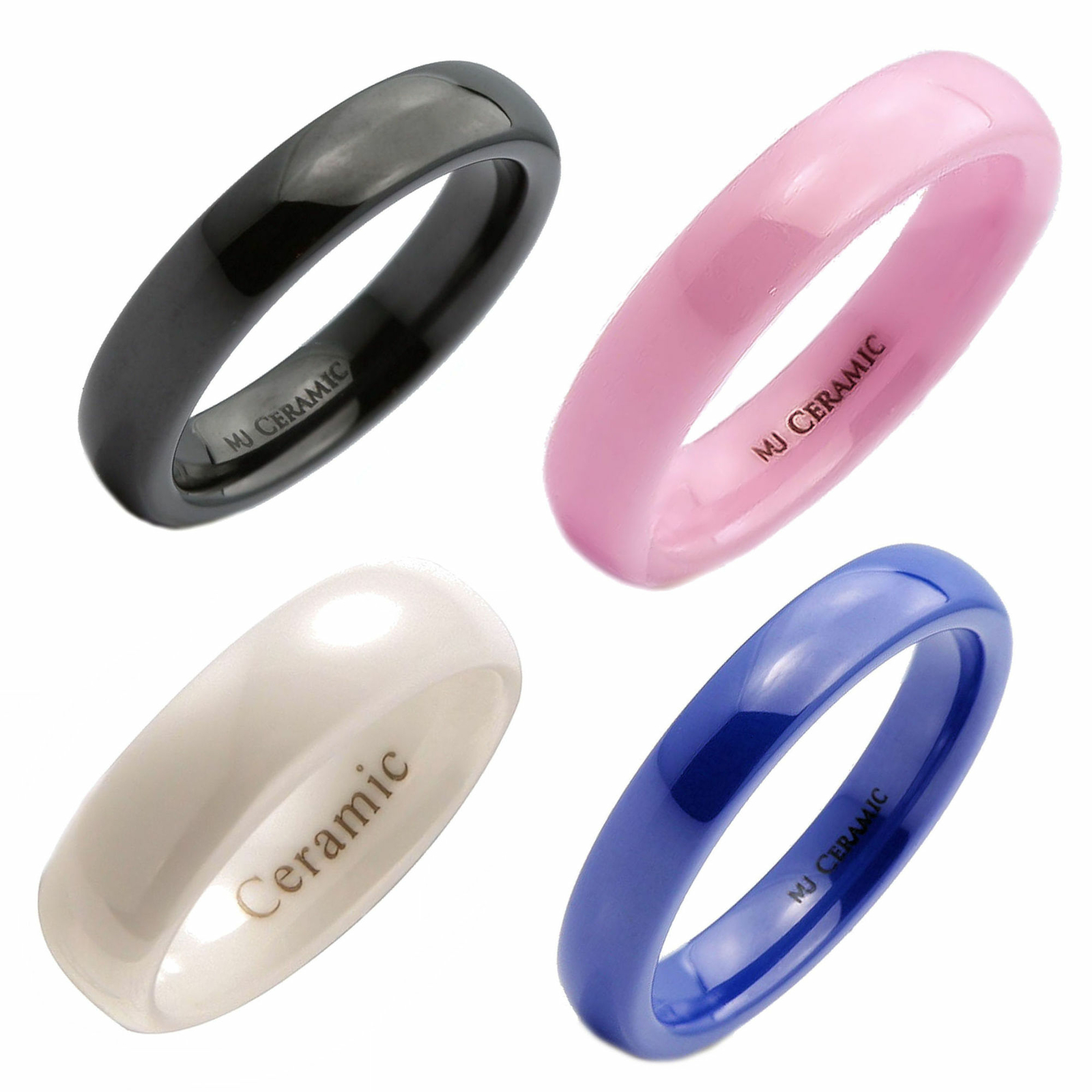Beautiful Ceramic Wedding Ring 3-10mm Pink, Red, White, Blue, Light Blue, Black