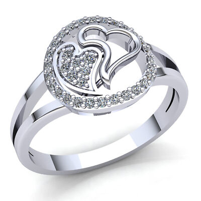 Pre-owned Jewelwesell 0.25ct Round Cut Diamond Ladies Fancy Double Heart Engagement Ring 10k Gold