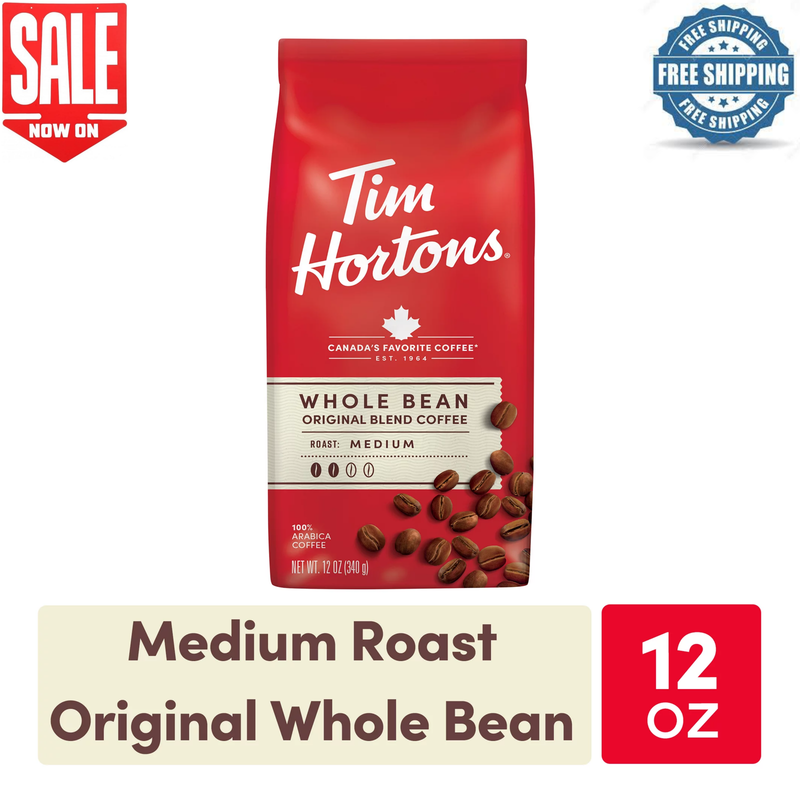 Tim Hortons Whole Bean Original Blend Ground Coffee, 100% Arabica Medium Roast
