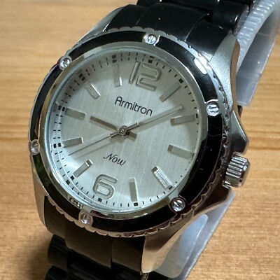 Armitron Now Quartz Watch 753932SV Unisex 30m Silver Black Analog New Battery