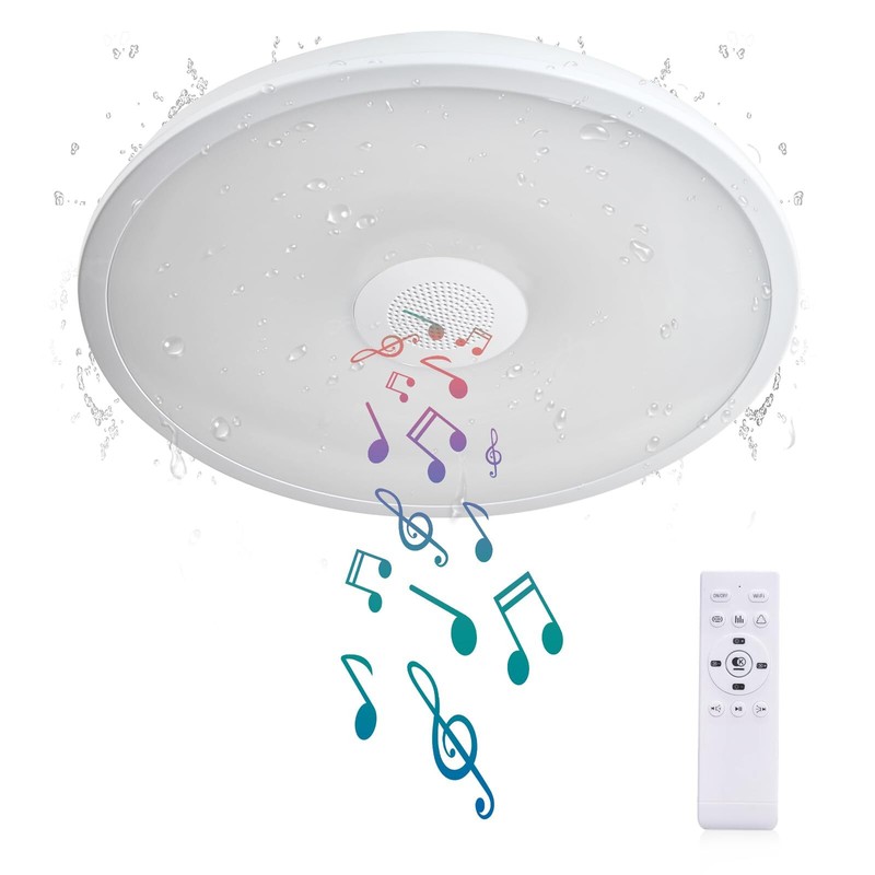 Smart Waterproof LED Ceiling Light Fixture,with Bluetooth Speaker,11 Inch,18 ...