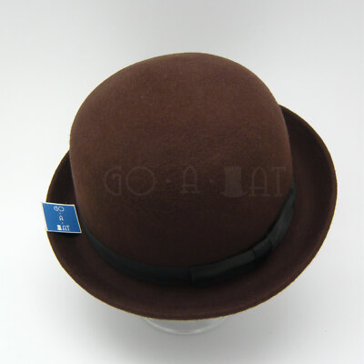 TRENDY Wool Felt Soft Bowler Hat Men Women Derby Ribbon