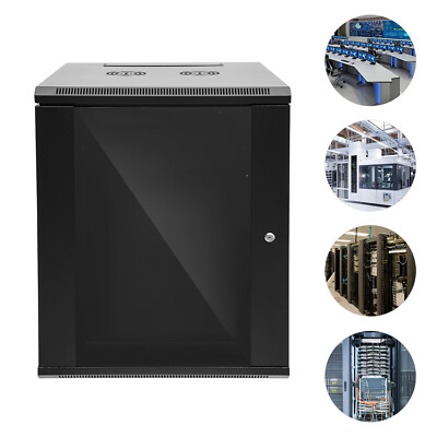 15U Wall Mounted IT Server Network Cabinet Rack Outer Glass Door Lock 19 Inch