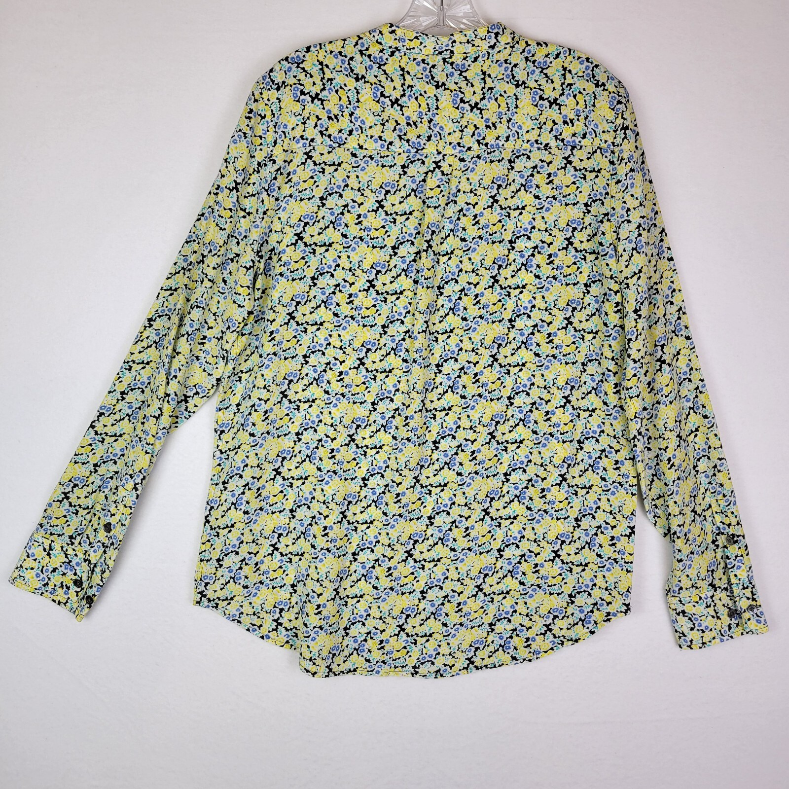 Equipment Femme Womens Floral 3/4 Button Silk Blouse Size Large Yellow Career