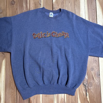 Vintage Jerzees Blue Graphic Talk Is Cheap Christian Sweater Size XXL USA Made