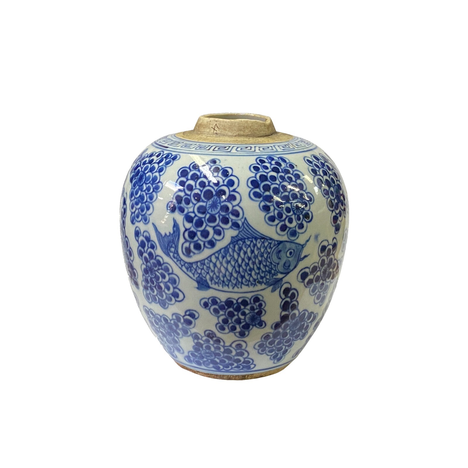 Oriental Handpaint Fishes Small Blue White Porcelain Ginger Jar ws2325S Oriental Handpaint Fishes Small Blue White Porcelain Ginger Jar ws2325S