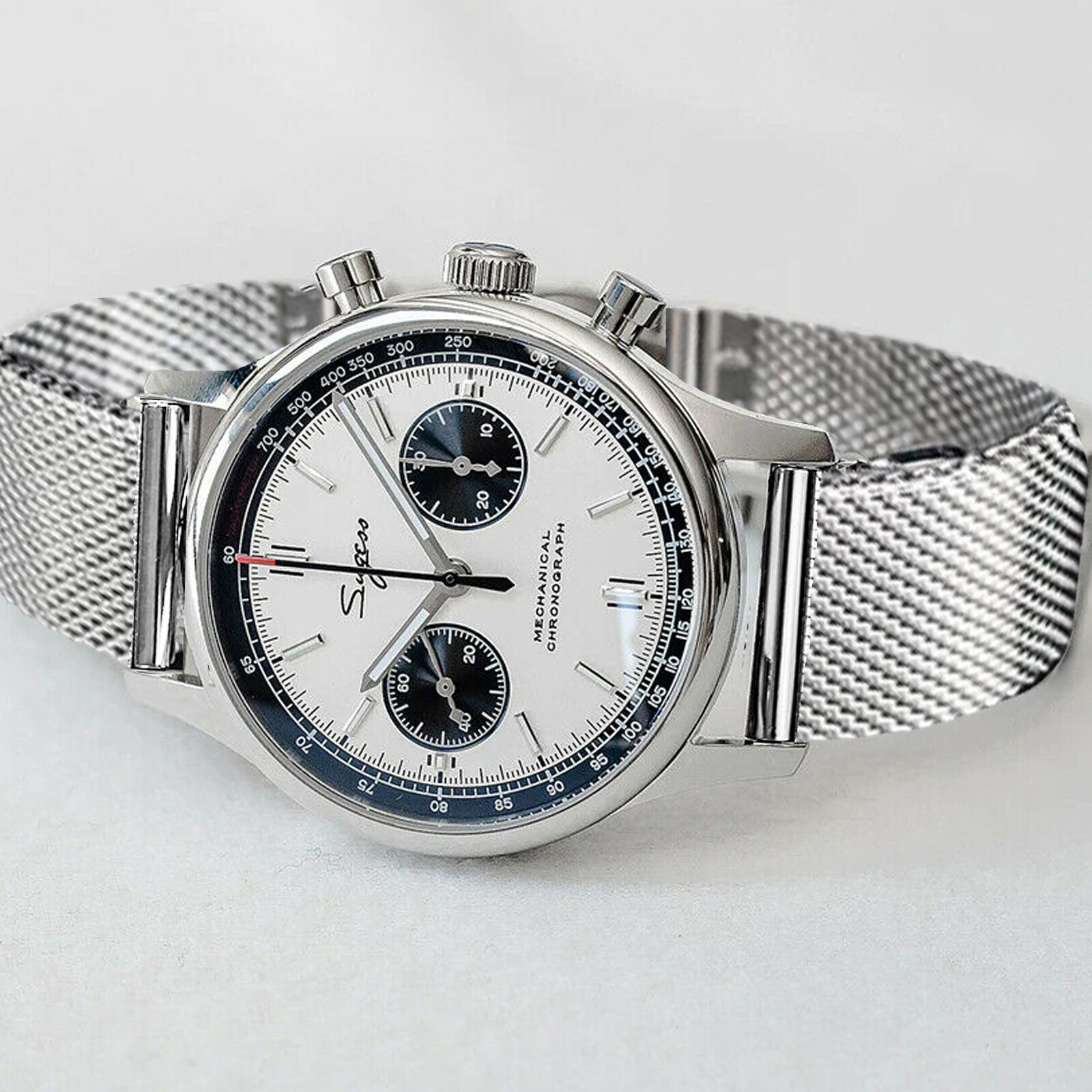 Pre-owned Sugess Chrono Hertiage Swanneck Milan Mesh Chrono Watch Seagull 1963 Supank021sn