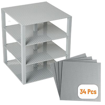 Baseplate Tower 10X10, Light Gray 10x10, 4 baseplates, 30 stackers