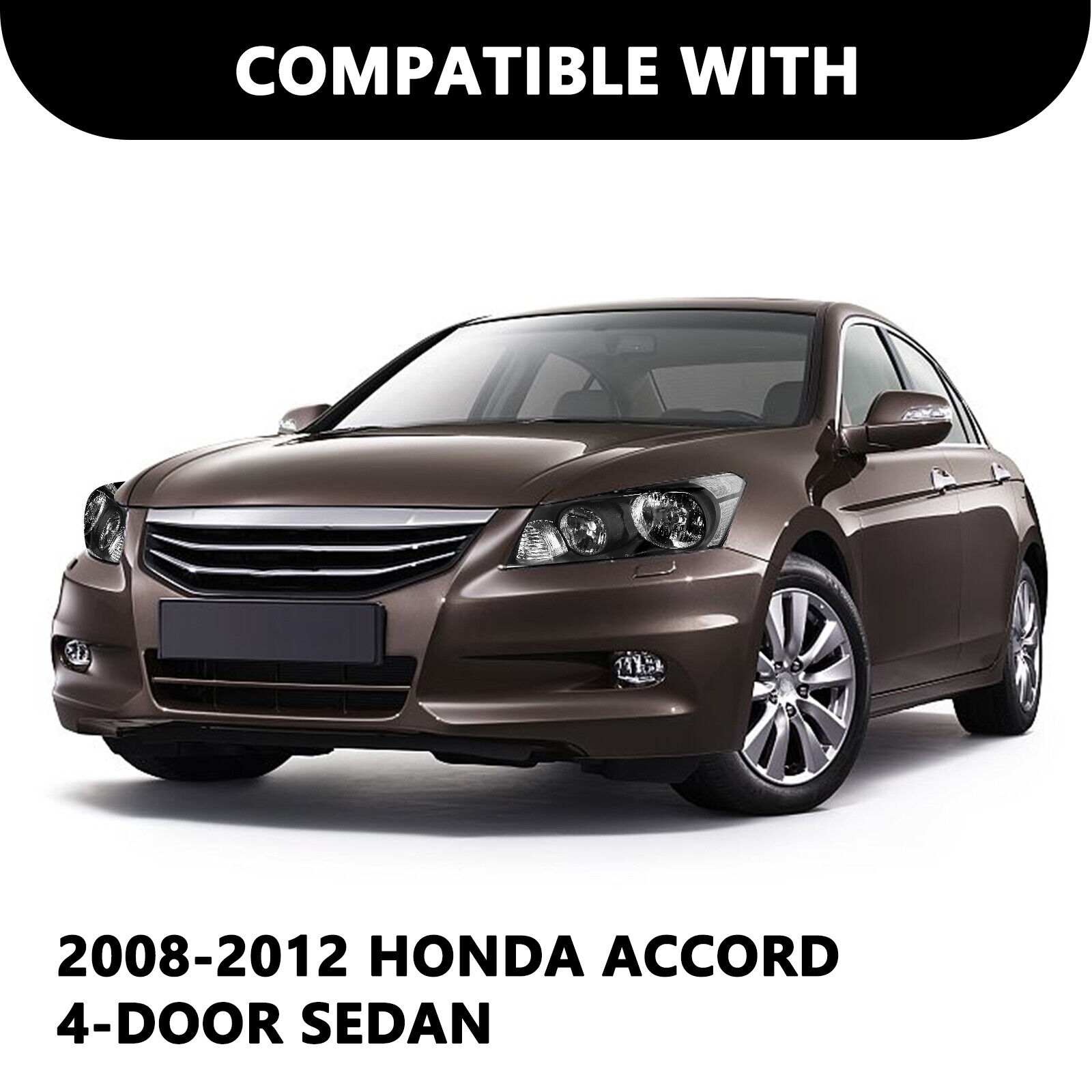 For 2008-2012 Honda Accord Sedan Black Headlights Clear Corner Headlamps Pair