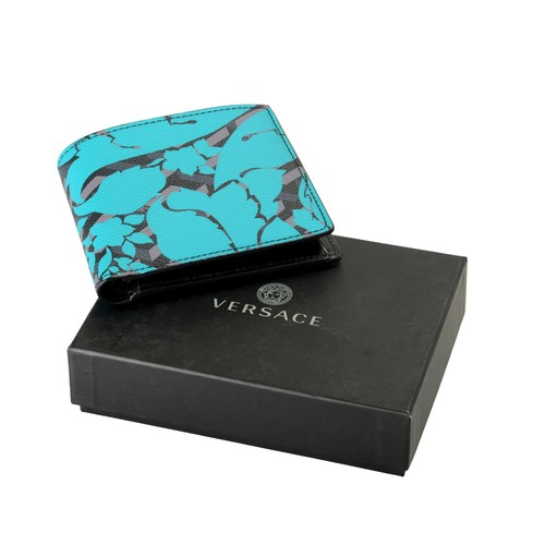 Pre-owned Versace Unisex Multi-color 100% Textured Leather Floral Print Bifold Wallet In Multicolor