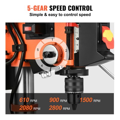 VEVOR 10-Inch 5-Speed Benchtop Drill Press Cast Iron Drill Press 3.2A