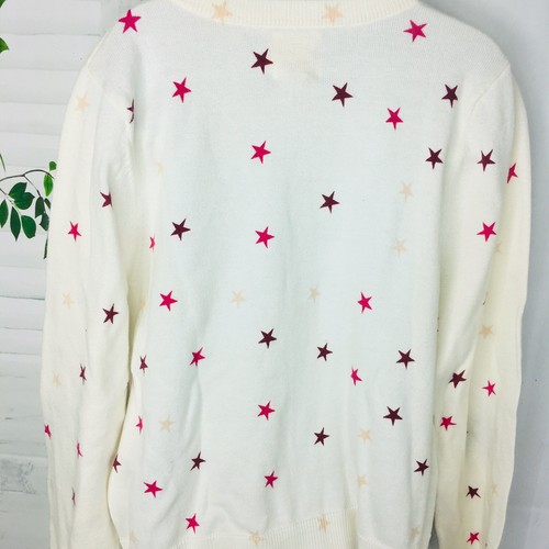 Lands' End Kids Girls White Pink Star Pattern Cardigan Thin Sweater medium 10/12