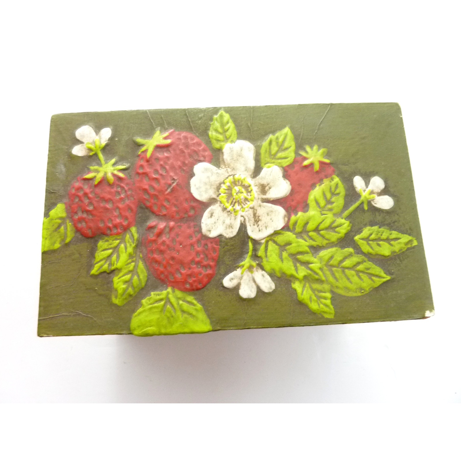 Vintage wood recipe box Painted Strawberries with old recipes