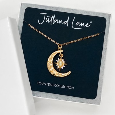 Moon Necklace Opal Star Gold Crescent Moon Necklace with North Star Pendant