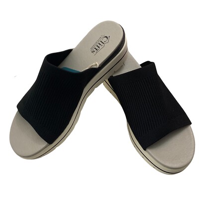Cliffs By White Mountain Typhoon Sandals 10 Slip Ons Wedge Heels Black Stretch