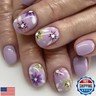 Short Square Press on Nails Purple Fake Nails with Flower Designs Glossy Glue on Nails Spring Acrylic Nails Cute False Nails Artificial Stick on Nails for Women 24Pcs