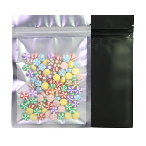 Black & Frosted Clear Resealable Mylar Foil Zipper Seal Flat Pouch Storage Bags