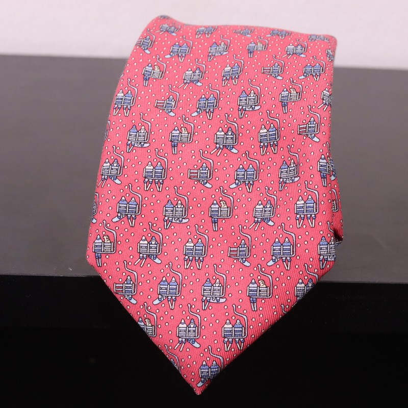 VINEYARD VINES Pink Multi Ski/Snowboard Chairlift Winter Boy's Silk Necktie Tie