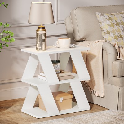 Tribesigns White End Table with Storage, Modern Sofa Side Table for Living Room