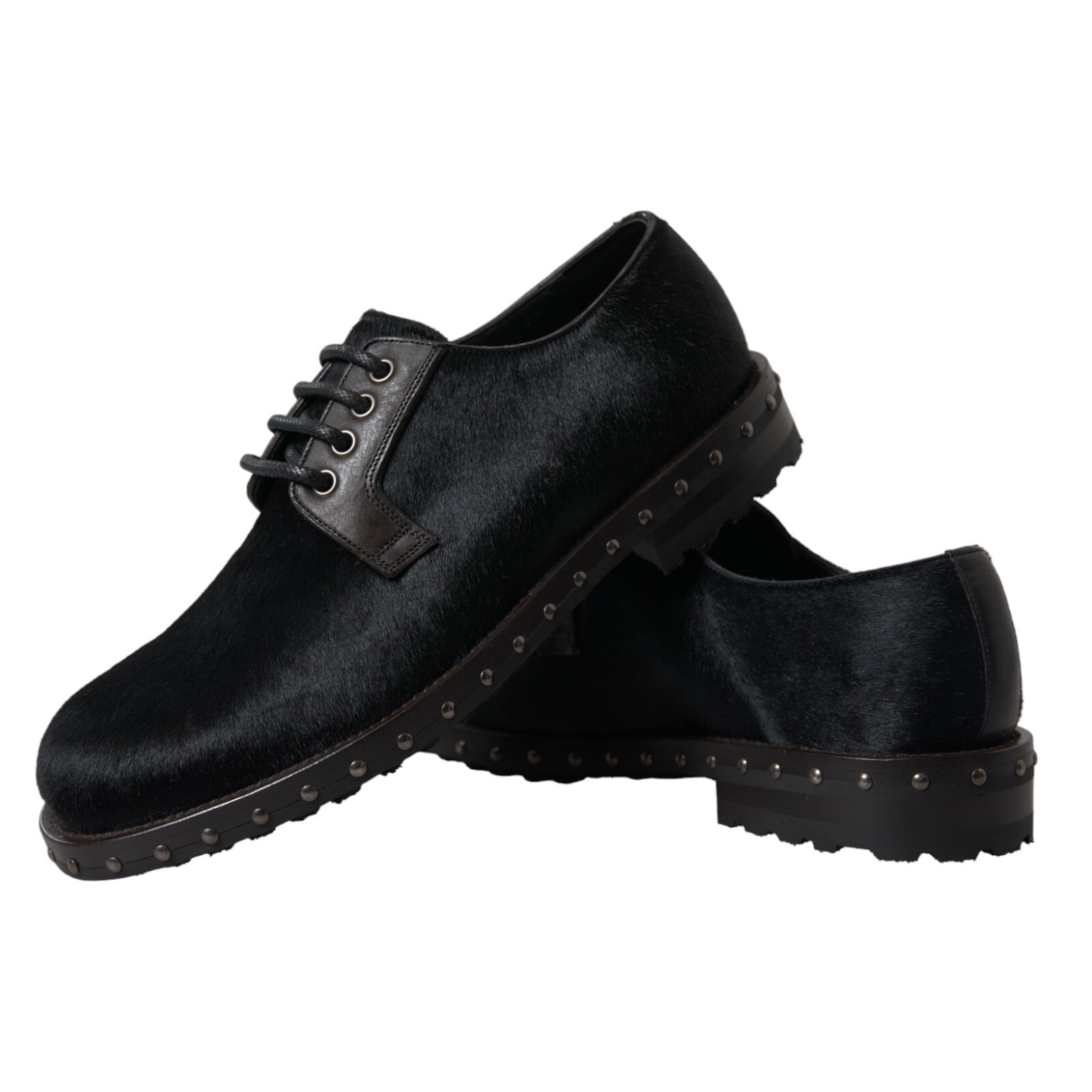 Pre-owned Dolce & Gabbana Shoes Dress San Pietro Black Stable Fur Derby Eu42 /us9 1120usd