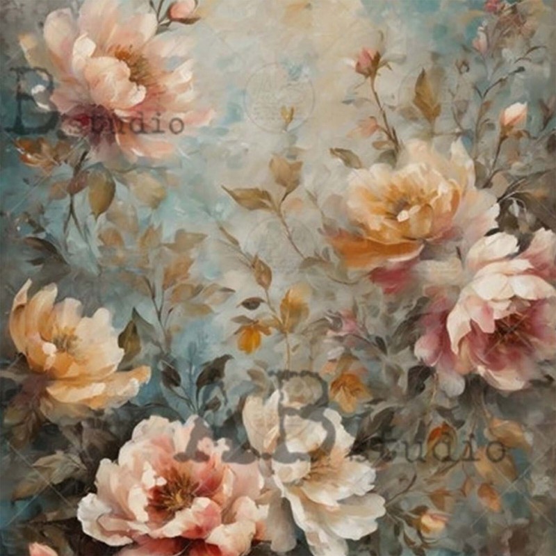 A4 Rice Paper for Decoupage PINK YELLOW FLORALS, AB Studio
