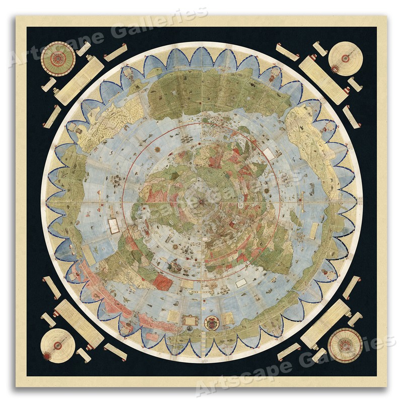 1587 Flat Earth Map of the World - Urbano Monte
