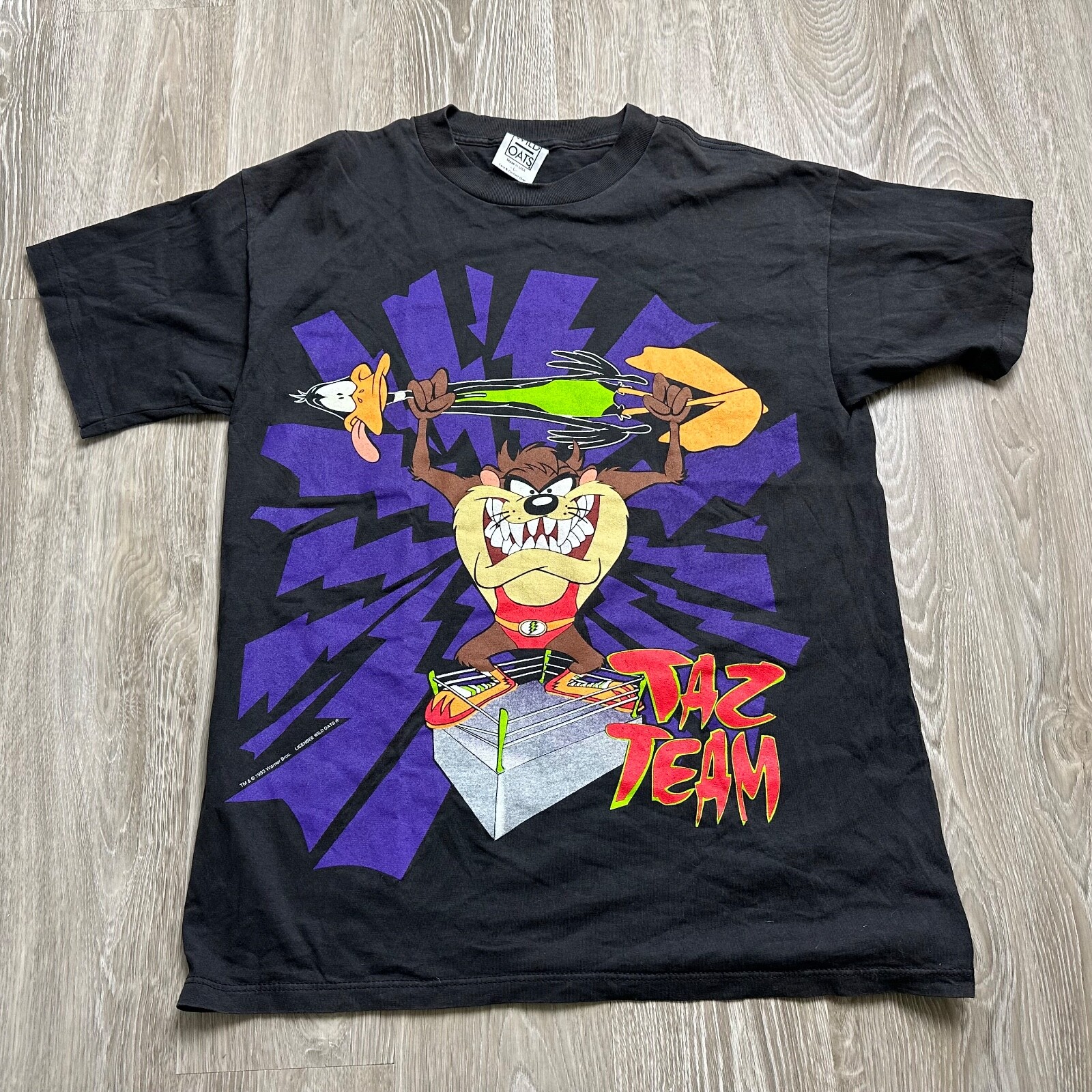 

Винтажная футболка Wild Oats Taz Tasmanian Devil Looney Tunes, черная, фиолетовая, мужская, Черный