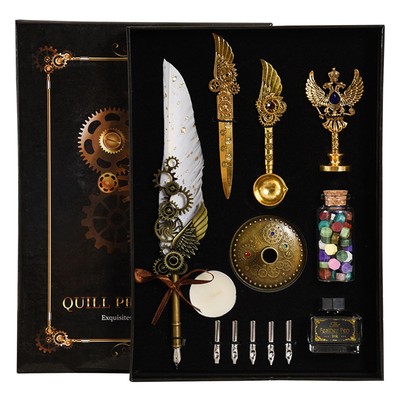 Pen Set Calligraphy Quill Feather Ink Set and Writing Antique Vintage Nibs gift