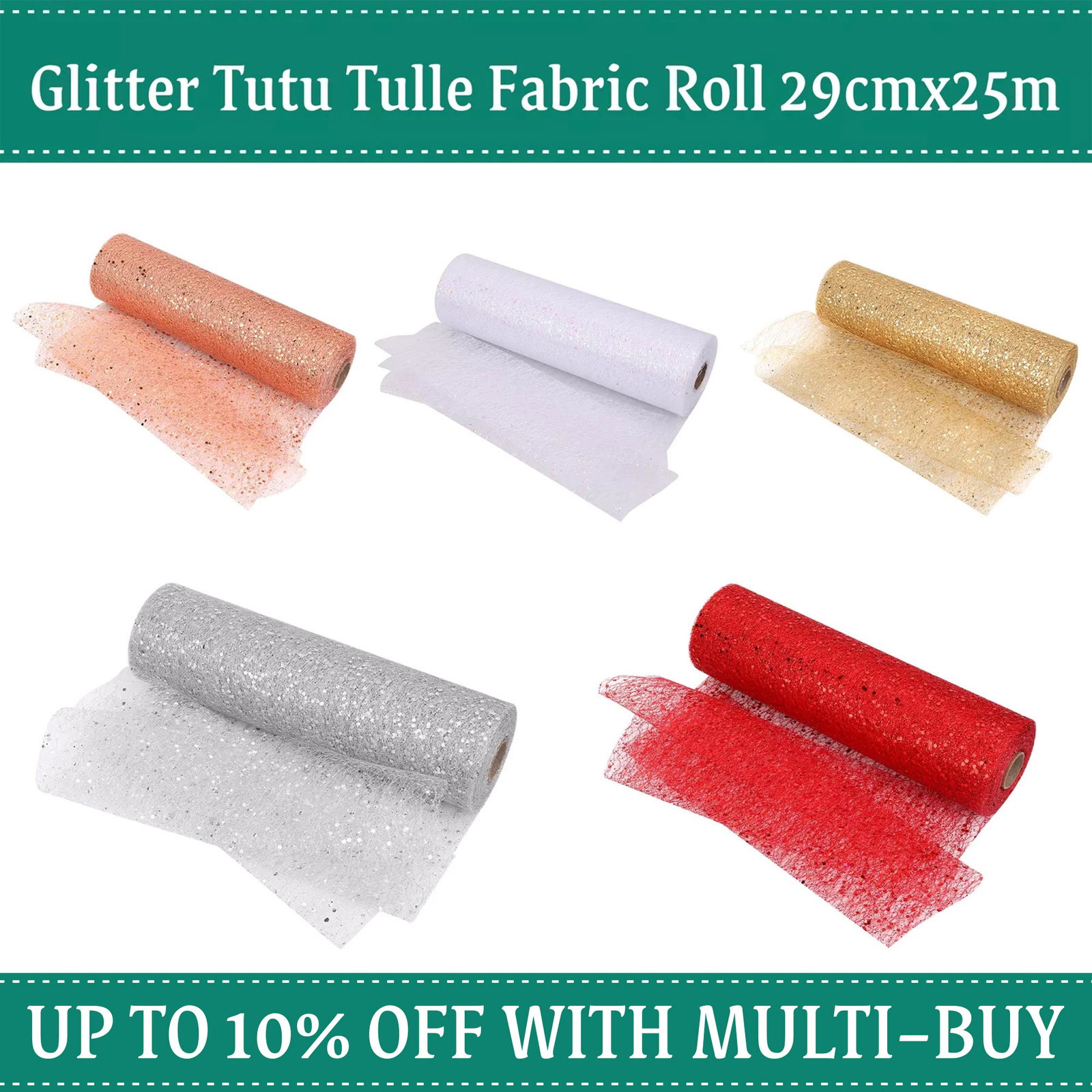 Soft Sparkly Shinny Glitter Tulle Roll 29cm x 25 Metres