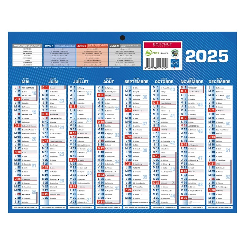 Bouchut Calendrier Semestriel Mural 2025 Calendrier 21x26,5cm 16 Mois Neuf