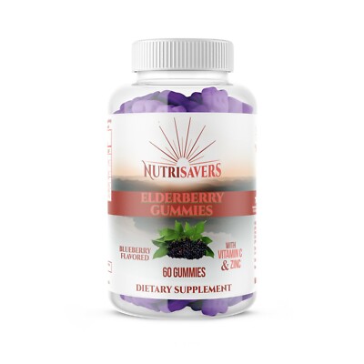 Nutrisavers Elderberry Gummies Blueberry Gummies - Zinc &Vitamin C -  60 Gummies