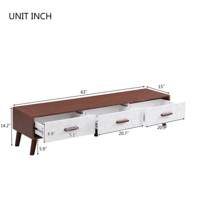 U-Can Modern TV Stand, 3 Drawers, Embossed Patterns, for 65+ Inch TV