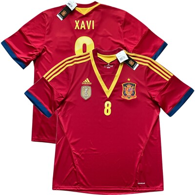 2013 Spain Home Jersey #8 Xavi Hernandez XL Adidas Soccer Confederations Cup NEW