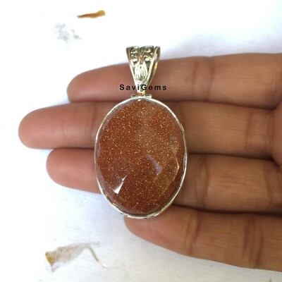 Goldstone Facetted 925 Sterling Silver Pendant Golden Sunstone Necklace