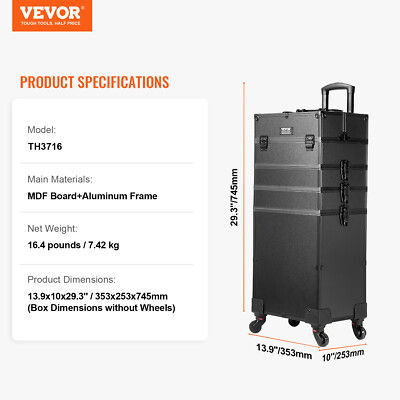 VEVOR Aluminum 5 in 1 Professional Makeup Train Case Cosmetic Case Organizer
