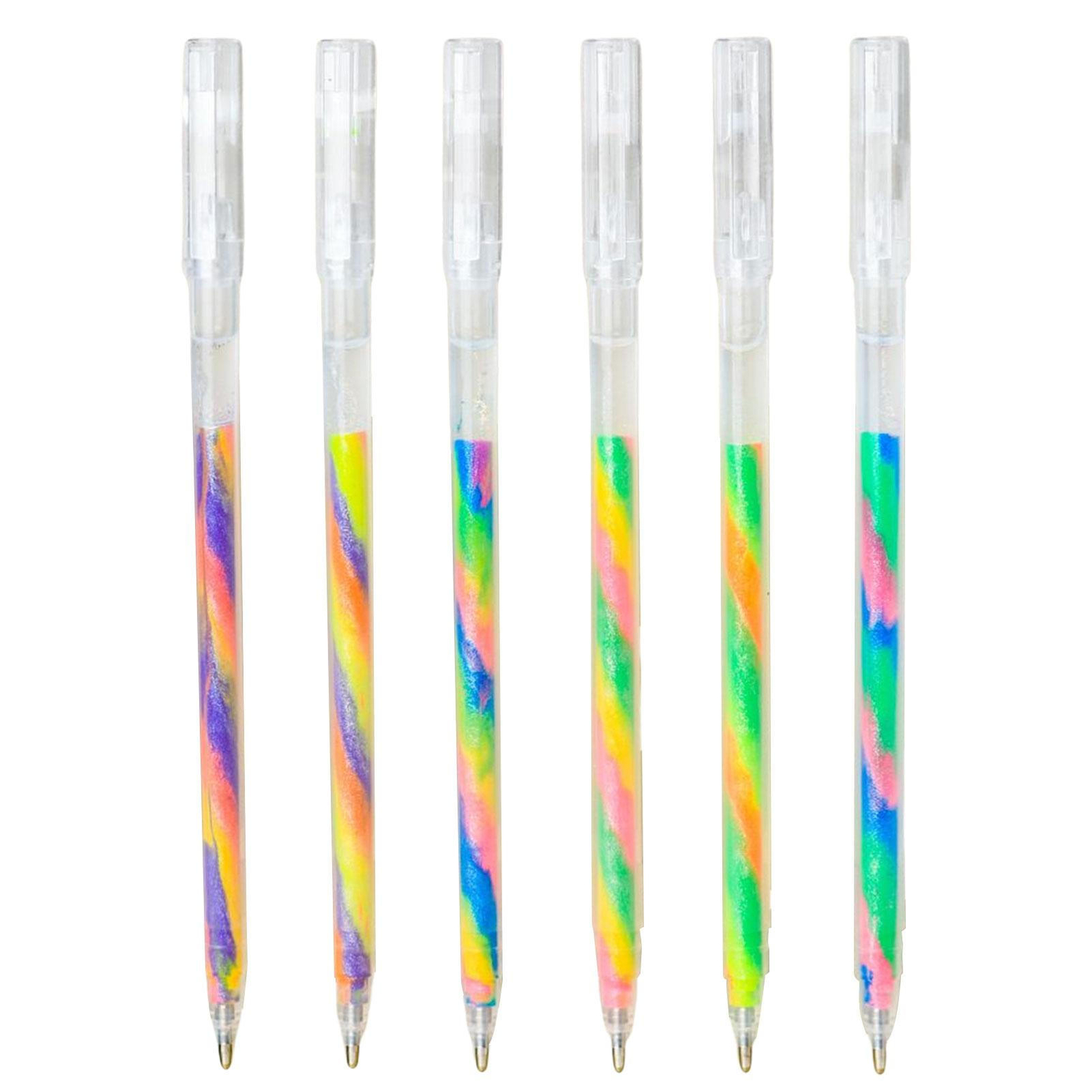 6 Colors Fine Point Rainbow Gradient Pens Grip Colored Pencil Sparkly Gel Pens