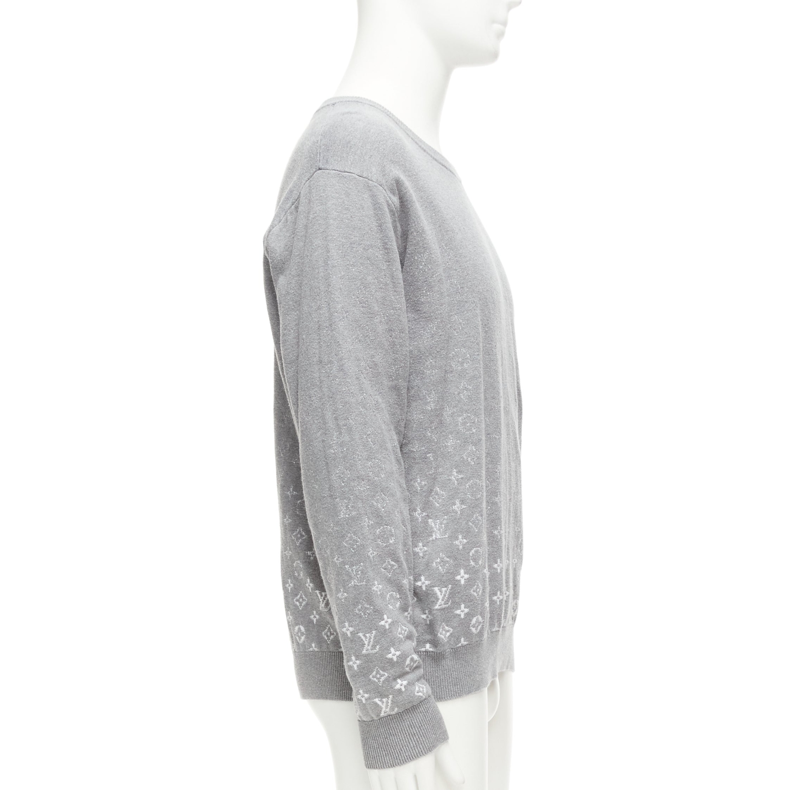 LOUIS VUITTON grey white ombre LV logo monogram crew LOUIS VUITTON grey white ombre LV logo monogram crew