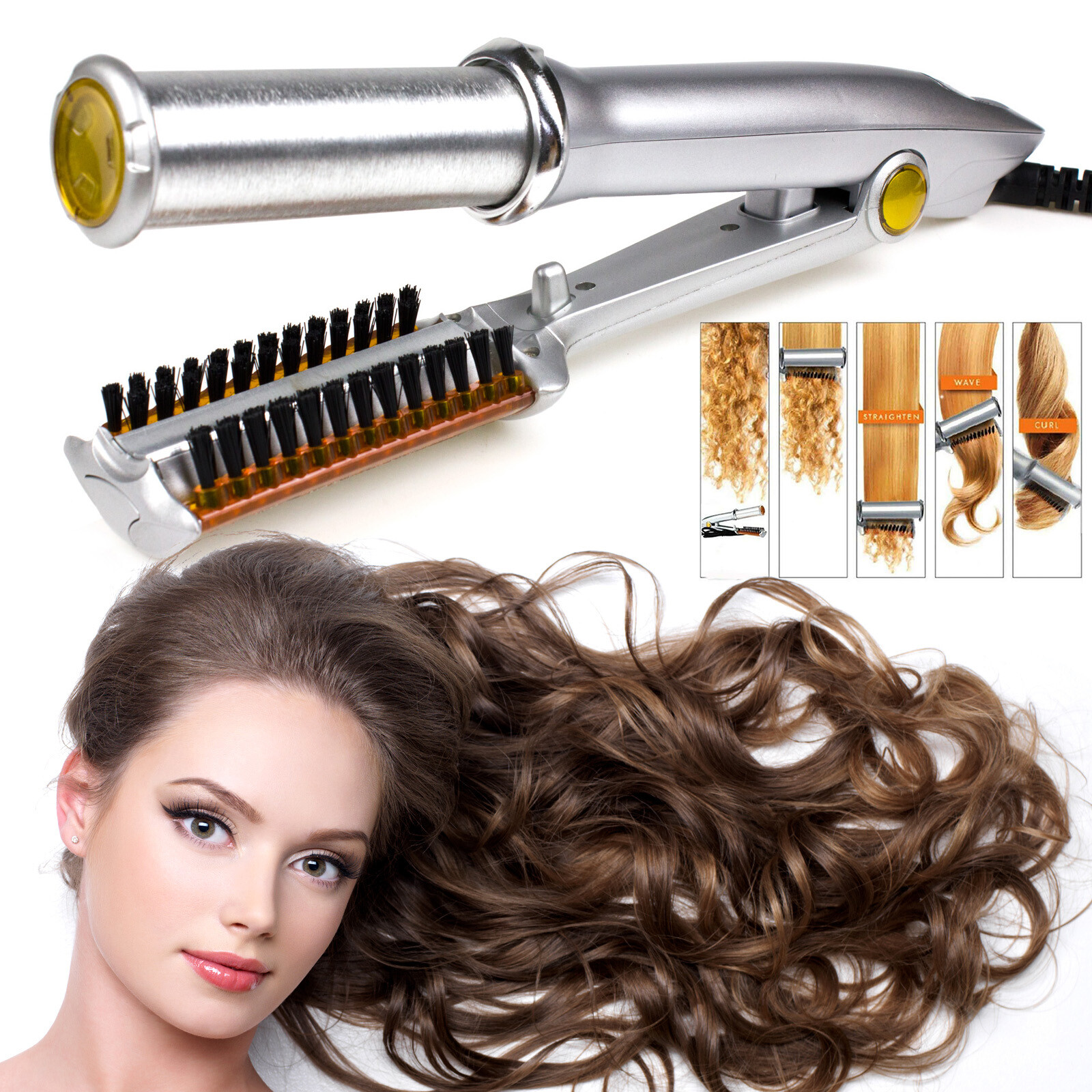 Professional 2 Way Rotating Curling Iron Hair Brush Curler