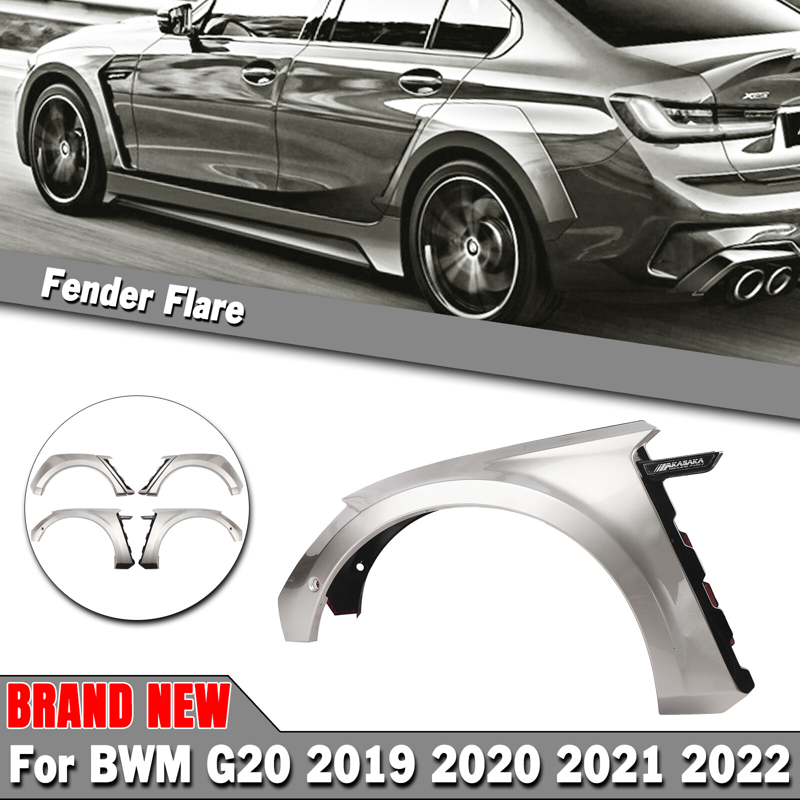 For 2019-2022 BMW G20 G28 330i M340i M Sport Silver Fender